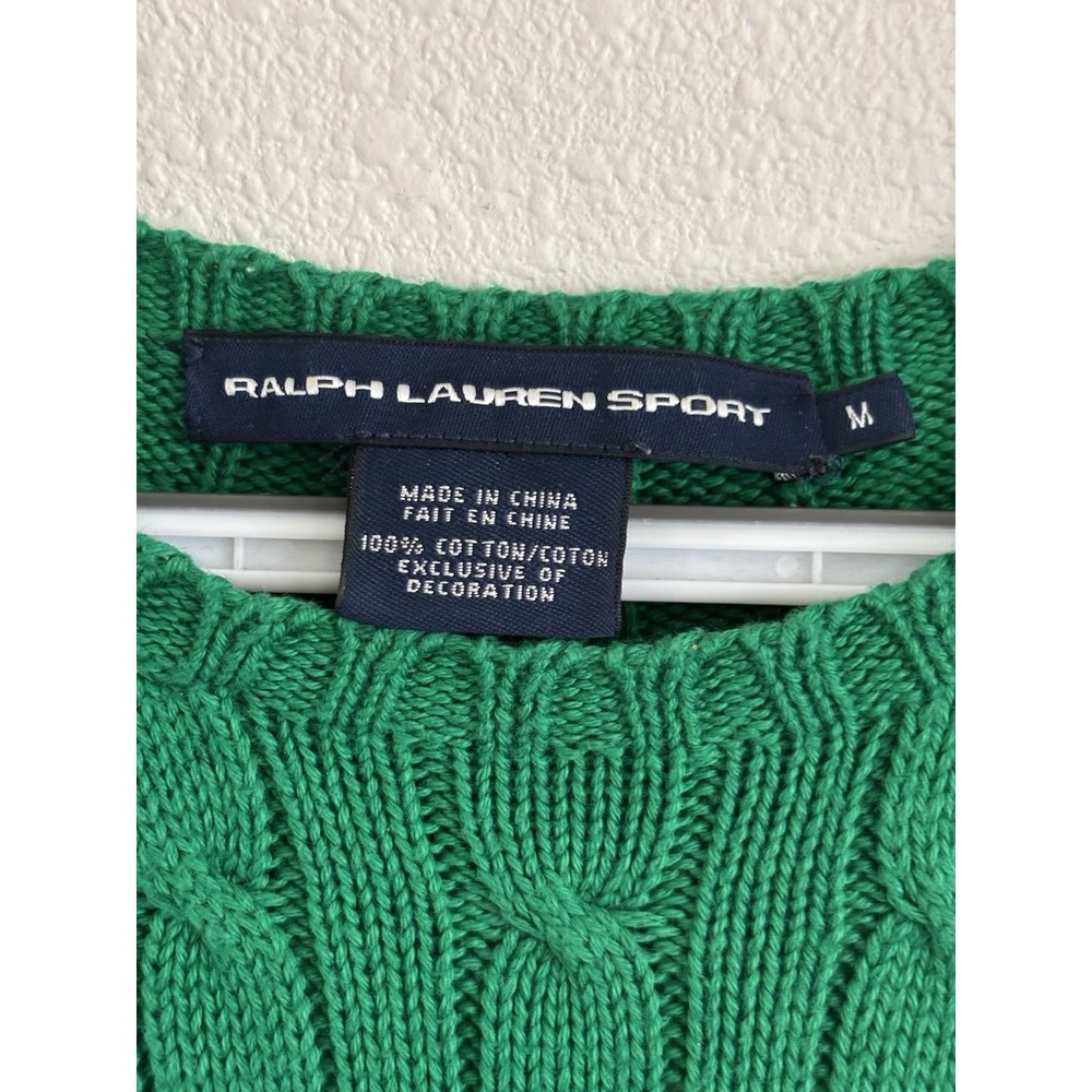 Ralph Lauren Sport Cable Knit Sweater Womens Medium Green Short Sleeve Pony - Picture 2 of 9
